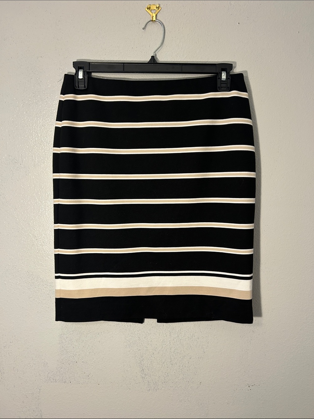 White House Black Market Black and Cream Striped Pencil Skirt
